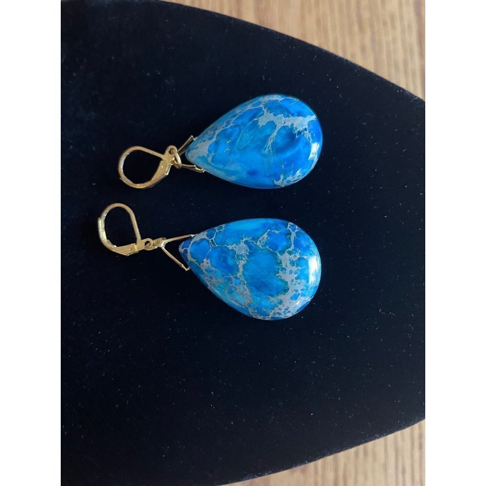 Turquoise gold toned matrix earrings 2 inches  Blue